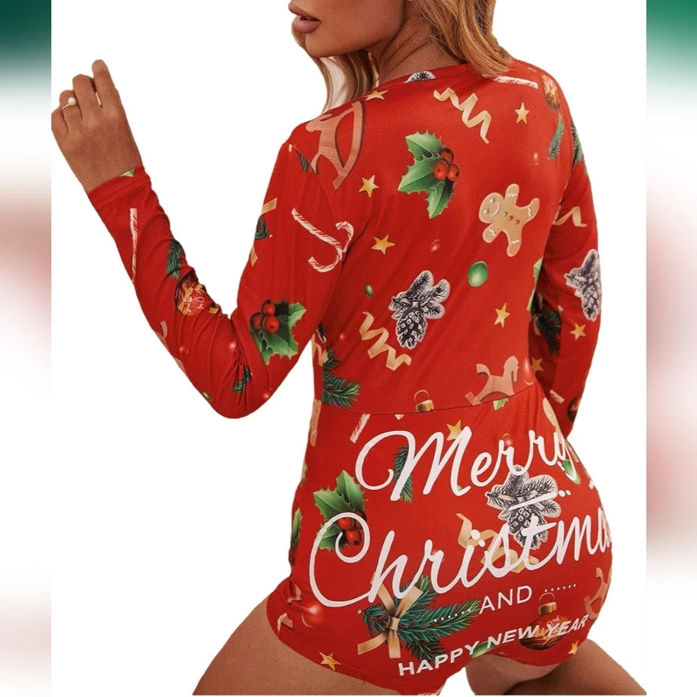 NWOT Sexy Christmas Pajamas One-Piece Romper - Picture 4 of 6